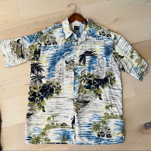Mens Silk Hawaiian Shirt, Classic Style and Fit Label Silk silk Icon 100 Silk - Picture 1 of 7